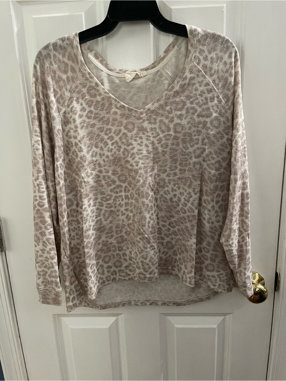 White Crow Taupe Leopard V-Neck Pullover